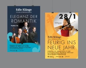 Plakatgestaltung für die Veranstaltungsreihe „Edle Klänge“ – Virtuosen auf Meisterinstrumenten